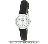 Timex T2H331 Womens Easy Reader White Dial Leather Strap Watch-Black/Silver