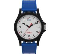 Timex Unisex Main Street 40 mm Watch - Blue Silicone Strap with White Dial and Black Case TW2Y13100