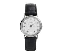 Timex Unisex Marlin Quartz 34 mm Quartz Watch - Black Leather Strap with Silver-Tone Dial and Stainless Steel Case TW2Y37600