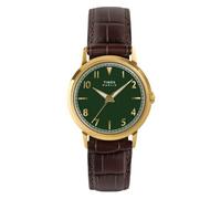 Timex Unisex Marlin Quartz 34 mm Quartz Watch - Brown Leather Strap with Green Dial and Gold-Tone Case TW2Y37800