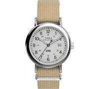 Timex Unisex Weekender 37 mm Watch - Tan Fabric Strap with White Dial and Silver-Tone Case TW2Y09100