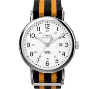 Timex Unisex Weekender 40mm, Orange/Silver-Tone/White/Double Stripe, Casual