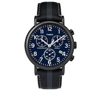 Timex Unisex's Analog Quartz Watch with Leather Strap TW2P624009J, Black/Gray Stripe/Blue, One Size, TWF3C8400