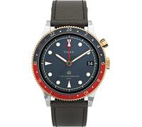 TIMEX Waterbury Traditional Analog Watch for Man with Blue Round Dial & Brown Leather Strap Band Water Resistant Men's Wrist Watches - TW2U90500