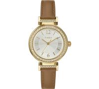 Timex Women's Dress 31mm Watch, Silver-Tone Dial Gold-Tone Case, Brown Leather Strap TW2W49000