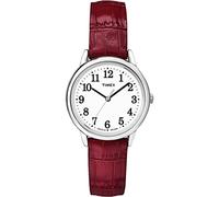 Timex Women's Easy Reader Leather Strap 30mm Watch, Red/Silver-Tone