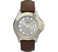 Timex Women's Kaia 38mm Watch - Brown Strap Silver-Tone Dial Two-Tone Case