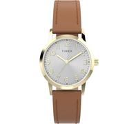 Timex Women's Main Street 30mm Watch - Brown Strap Silver-Tone Dial Gold-Tone Case