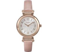 Timex Women's Main Street 31 mm Watch, Black Leather Strap Silver-Tone Dial Gold