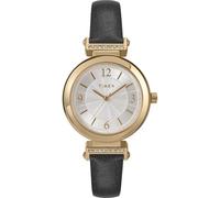 Timex Women's Main Street 31 mm Watch, Black Leather Strap Silver-Tone Dial Gold-Tone Case TW2W96400