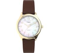 Timex Women's Modern Easy Reader 32mm Watch - Brown Strap Mother of Pearl Dial Gold-Tone Case