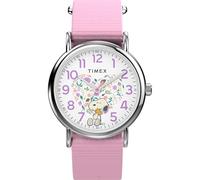 Timex Women's Peanuts 38 mm Watch, Pink Fabric Strap Single Layer White Dial Silver-Tone Case TW2Y30900
