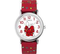 Timex Women's Peanuts 38 mm Watch - Red Fabric Slip-Thru Strap White Dial Silver-Tone Case TW2W80800