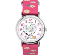 Timex Women's Peanuts Weekender Floral 38mm Watch - Pink Strap White Dial Silver-Tone Case