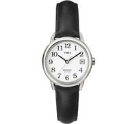 Timex Women's T2H331 Indiglo Leather Strap Watch, Black/Silver-Tone/White, Black/Silver-Tone/White, One Size, Quartz Watch