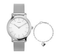 Timex Women's Transcend 31 mm Quartz Watch - Silver-Tone Stainless Steel Mesh Band with White Dial TWG067100