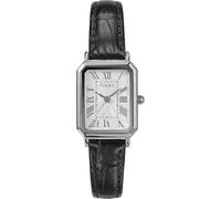 Timex Women's Trend 21 mm Watch, Black Leather Strap White Dial Silver-Tone Case TW2Y00800