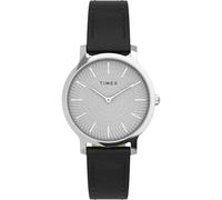 Timex Women's Trend 34 mm Watch, Silver-Tone Case, Silver Dial, Black Leather Quick Release Strap TW2Y07000