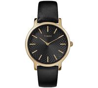 Timex Women's Trend 34mm Watch - Gold-Tone Case with Black Dial and Black Leather Strap TW2R36400