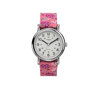 Timex Women's Weekender 31mm Watch - Silver-Tone Case Camo Fabric Strap White Dial, Silver/Pink, Strap