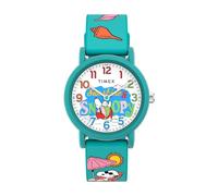Timex Unisex Peanuts Just Beachy 36mm Watch, Green Silicone Strap White Dial Green Case