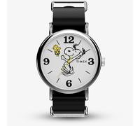 Timex x Peanuts Weekender Snoopy Black Leather Strap Watch TW2Y60900