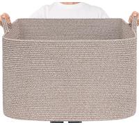 TIMEYARD 105L Large Woven Storage Basket, Rectangle Cotton Rope Basket for Blankets, Clothes, Oversized Toy Storage Organizer for Living Room, Nursery,63.5x40.5x40.5cm, Brown