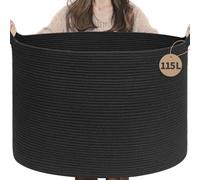 TIMEYARD 115L Extra Large Black Blanket Basket, Dog Toy Bin Shoe Baskets Toy Box Organizer for Kids Decorative Laundry Basket for Home & Living Room, 60x40cm, Black