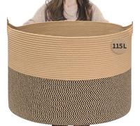 TIMEYARD 115L Extra Large Wicker Basket Blanket Storage Basket Black Jute