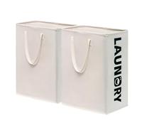 TIMEYARD 75L Large Collapsible Laundry Basket with Handles White 2-Pack | Foldable Laundry Basket with Handles for Clothes, Towels. 75L Capacity for Bedroom, Bathroom and Laundry Room Organisation