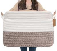 TIMEYARD 75L Large Woven Storage Basket Cotton Rope Blanket Laundry Basket | Large Storage Basket for Blankets, Clothes, Toys and Laundry. Decorative Basket with Handles for Home Organisation
