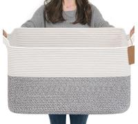 TIMEYARD 75L Woven Storage Baskets for Organizing Large Blanket Basket for Living Room Home Decor, Rectangle Rope Toy Basket for Kids, Gift Baskets Empty with Handles, Gray