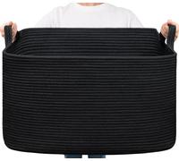 TIMEYARD 85 L Extra Large Storage Basket, Rectangle Cotton Rope Basket for Blankets, Pillows, Toys, Woven Dirty Clothes Baskets for Laundry, 60x40x35cm, Black