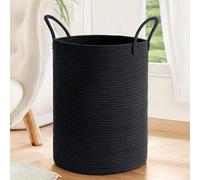TIMEYARD Large Laundry Hamper, Woven Rope Tall Storage Basket for Dirty Clothes Towels Blankets Home Decor, Black, 58L
