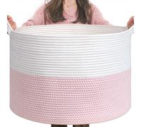 TIMEYARD Large Storage Basket with Handle, Pink Laundry Basket for Nursery Stuffed Animal Storage, Baby Baskets Kids Toy Organizer, 55x35cm, Pink