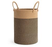 TIMEYARD Large Woven Laundry Basket Hamper,60L Cotton Rope Storage Bin for Blankets,Toys and Clothes,Decorative Tall Nursery Hamper for Living Room,Baby Nursery,Bathroom and Bedroom,Brown and Black