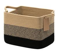 TIMEYARD Rope Storage Basket Woven Shelf Basket with Handles Black Jute | 33x25.4x22.9cm Woven Storage Basket for Shelves Clothes Household Items. Decorative Organisation Basket for Bedroom Storage