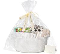 TIMEYARD Small Basket for Gifts, Easter Basket White Empty Gift Baskets with Bags & Ribbons Durable Rope Storage Baskets for Kids, 30 x 20 x 12 cm, White