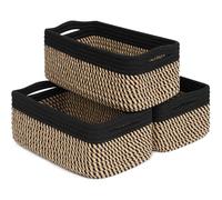 TIMEYARD Storage Baskets, Small Baskets for Organizing Gift Basket Empty Woven Rope Basket for Shelves Closet Organizer Bins for Towels 3 Pack, Black & Jute, 28 x 18 x 11 cm