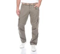 Timezone BenitoTZ Men's Cargo Jeans Trousers Loose Fit Cargo Trousers Fabric Belt 100% Cotton Basic Pockets Beige Grey Green W28 W29 W30 W31 W32 W33 W34 W36 W38 W40, Pearl Grey (8435), 31 W/36 L