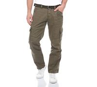 Timezone BenitoTZ Men's Cargo Jeans Trousers Loose Fit Cargo Trousers Fabric Belt 100% Cotton Basic Pockets Beige Grey Green W28 W29 W30 W31 W32 W33 W34 W36 W38 W40, Khaki (4137), 29 W/32 L