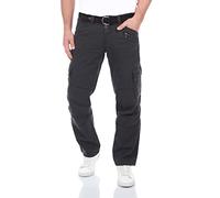 Timezone BenitoTZ Men's Cargo Jeans Trousers Loose Fit Cargo Trousers Fabric Belt 100% Cotton Basic Pockets Beige Grey Green W28 W29 W30 W31 W32 W33 W34 W36 W38 W40, Dark Grey (9889), 32 W/30 L