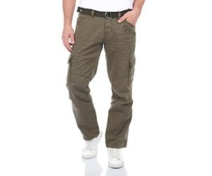 Timezone BenitoTZ Men's Cargo Jeans Trousers Loose Fit Cargo Trousers Fabric Belt 100% Cotton Basic Pockets Beige Grey Green W28 W29 W30 W31 W32 W33 W34 W36 W38 W40, Khaki (4137), 32 W/34 L