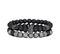TIMFROZ 8MM Crown King Bracelet for Men Natural Black Matte Onyx Stone Beads Wristband Father's Day Birthday Jewelry Gifts 7.5" Women Charm Bangle, 7.5 Inches, Stone, no gemstone