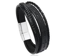 TIMFROZ Mens Leather Cross Bracelet Multi-Layer Braided Faith Bracelet Religious Wristband Father's Day Birthday Jewelry Gifts for Men Boyfriends Father Dady, 21, no gemstone