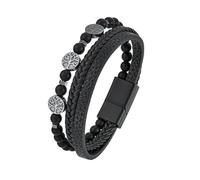 TIMFROZ Mens Leather Tree of Life Bracelet Multi-Layer Braided Natural Stone Tiger Eye/Obsidian/Lava Rock Beads Bracelet Wristband Jewelry for Men 8.3" Stainless Steel Buckle Bangle, Stainless Steel