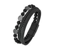 TIMFROZ Mens Leather Tree of Life Bracelet Multi-Layer Braided Natural Stone Tiger Eye/Obsidian/Lava Rock Beads Bracelet Wristband Jewelry for Men 8.3" Stainless Steel Buckle Bangle, Stainless Steel