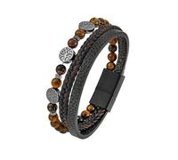 TIMFROZ Mens Leather Tree of Life Bracelet Multi-Layer Braided Natural Stone Tiger Eye/Obsidian/Lava Rock Beads Bracelet Wristband Jewelry for Men 8.3" Stainless Steel Buckle Bangle, Stainless Steel