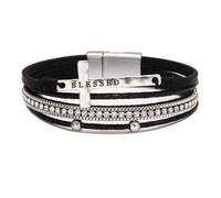 TIMFROZ Women Leather Cross Bracelet Multi-Layer Braided Faith Blessed Bracelet Religious Wristband Father's Day Birthday Jewelry Gifts for Men 7.5" Stainless Steel Buckle Bangle, 7.5 Inches, 皮革, no