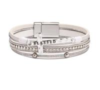 TIMFROZ Women Leather Cross Bracelet Multi-Layer Braided Faith Blessed Bracelet Religious Wristband Father's Day Birthday Jewelry Gifts for Men 7.5" Stainless Steel Buckle Bangle, 7.5", no gemstone